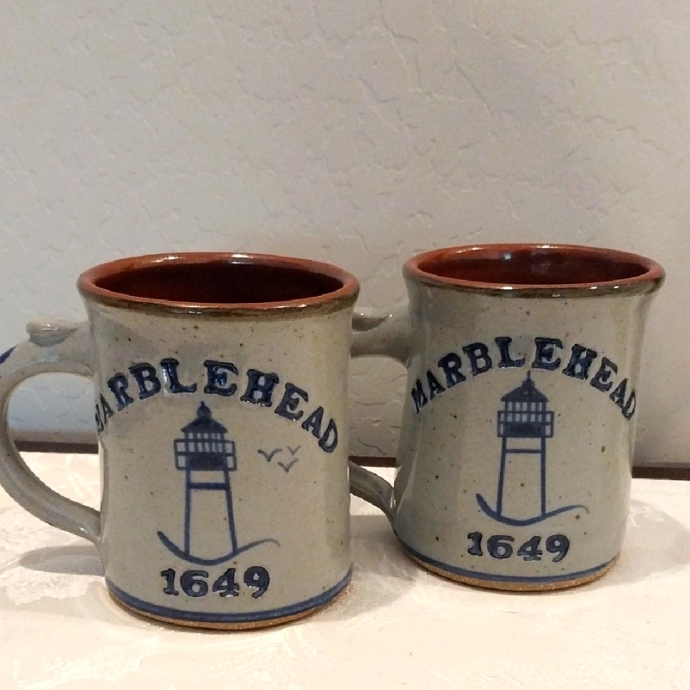 Marblehead Ceramic Mugs New Local Artist Set Of 2